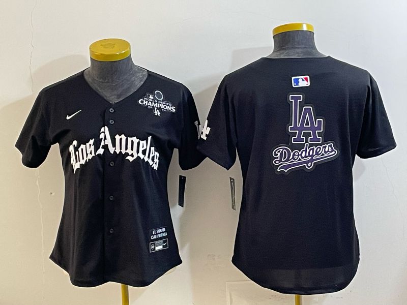 Women 2026 Los Angeles Dodgers Blank Black Game Nike MLB Jersey style 0028